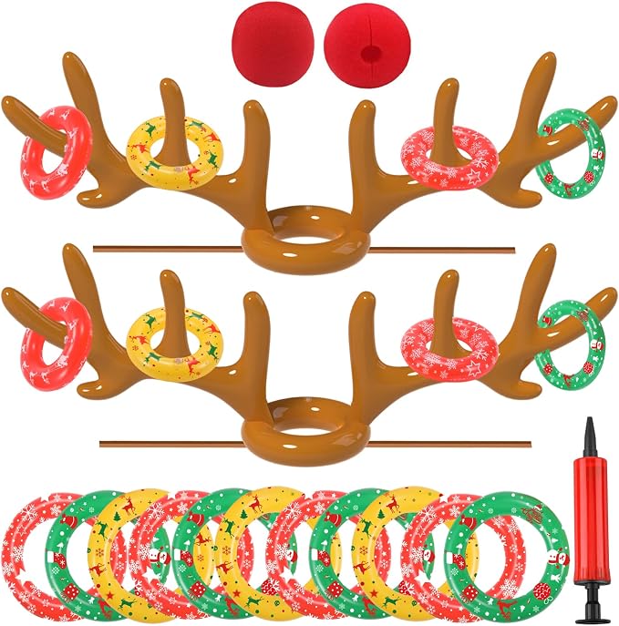 Christmas Games Decorations, Inflatable Reindeer Antler Ring Toss Game, Stocking Stuffers for Men Women Kids Teens Adults, Christmas Party Games Fun Xmas Gifts Carnival Holiday Family