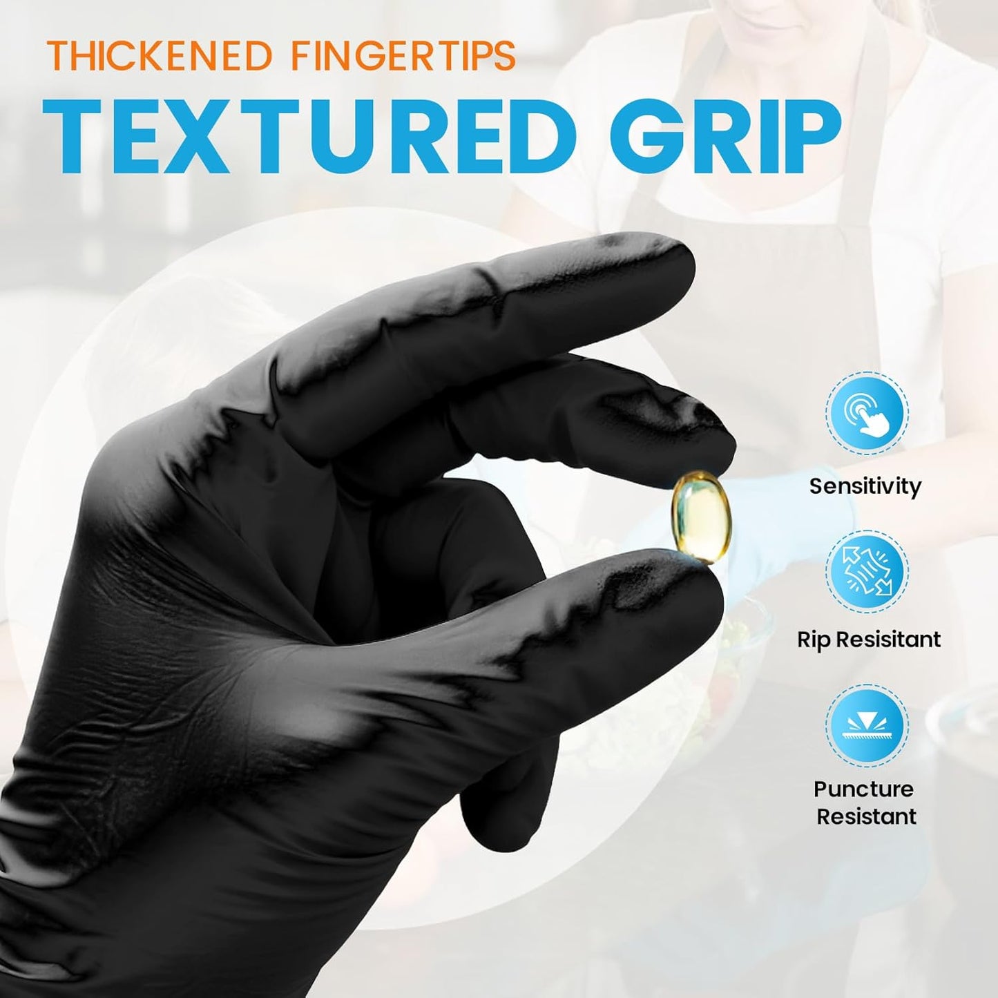 6 mil Disposable Nitrile Gloves, Heavy Duty Disposable Gloves, Cooking Glove, Latex Free, Powder Free (Black of 100, Medium)