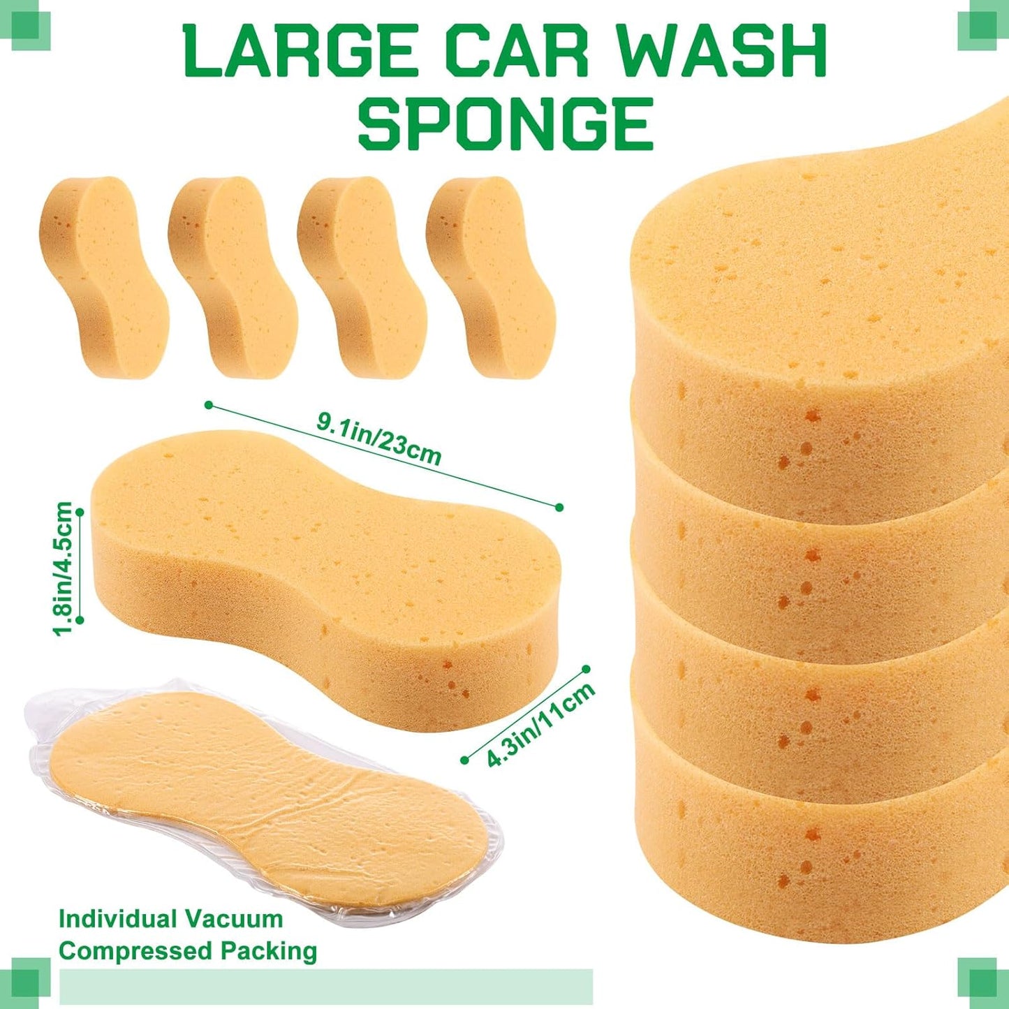 Vesici 24 Pack Car Wash Sponges Large Sponges Bulk Big All-Purpose Scrubber Thick Foam Car Cleaning Supplies for Washing Boat Kitchen Household with Single Vacuum Compressed Packing (Earthy Yellow)