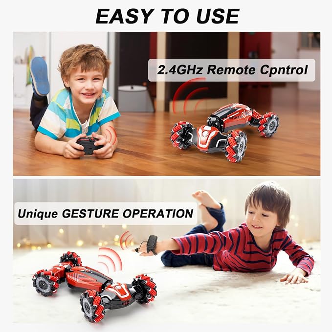 Gesture Sensing RC Stunt car, 4WD Drive Watch Remote-Controlled Vehicle, Bidirectional Drifting Off-Road Vehicle with Music and Lights Toys for Boys,Presents for Kids 4-12 Old