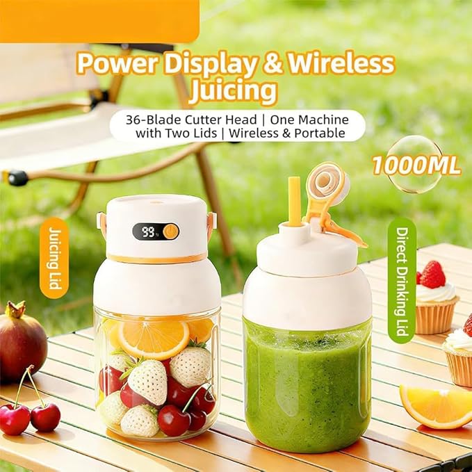 Portable Electric Juicer Cup with Zero Cord Hassle,Fresh Juice Mini Fast Portable,18000 Rpm High Speed with Digital Display&Leakproof Lid,Automatic Cleaning with Straw and Two Lids (1200ml/43.22oz)
