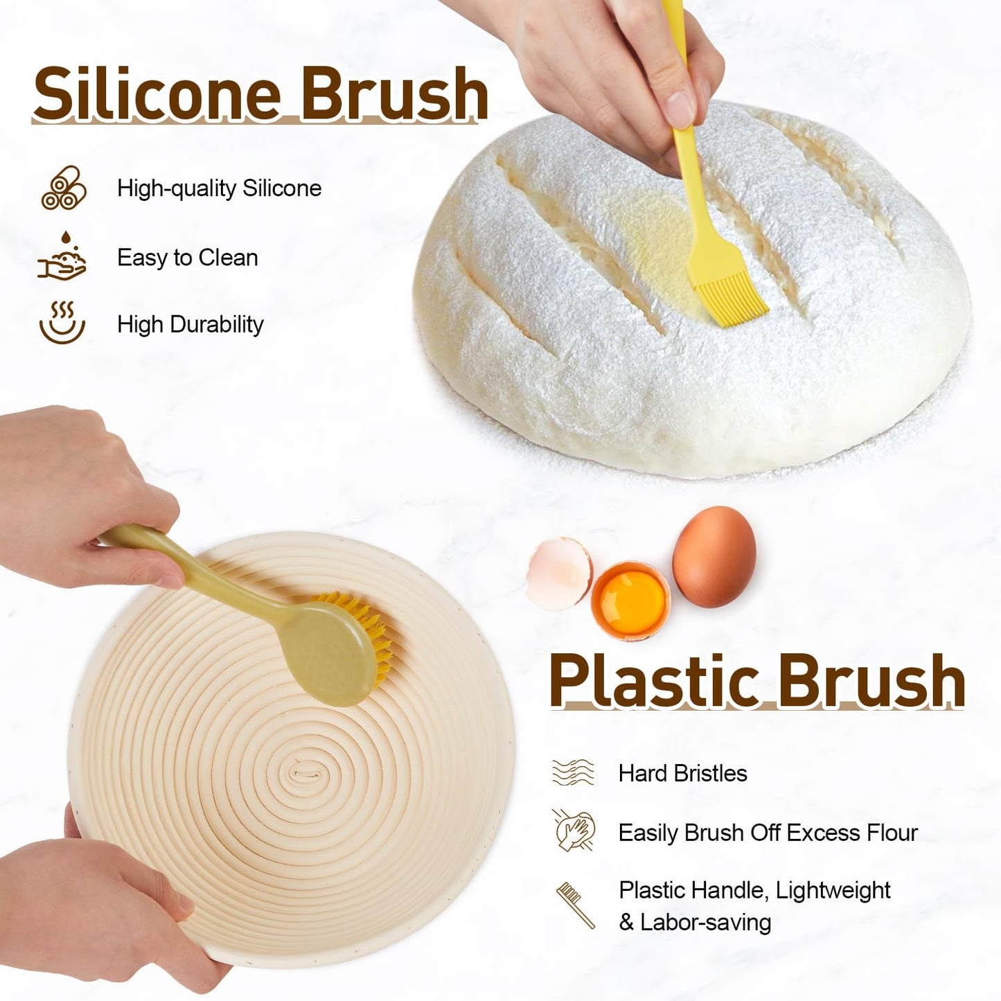 Banneton Bread Proofing Basket, Sourdough Starter Kit, 9" Round Sourdough Bread Baking Supplies with Dough Whisk, Bread Lame, Brush, Scrapers, Flour Duster & Stencils, Bread Making Tools Gift Set