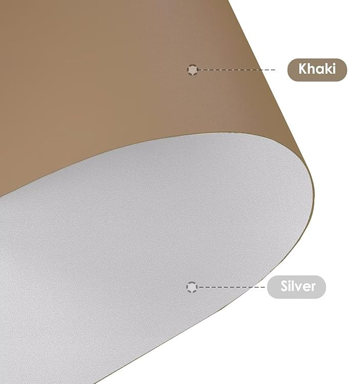 Leather Table Cover,1.8mm Thick,30x60 Inch Desk Cover,Large Desk Mat,Table Protector,Table Cover Protector,Kitchen Table Cover,Dining Table Mat,(Khaki+Silvery,30x60)