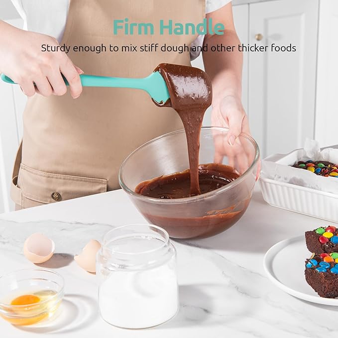 U-Taste Silicone Baking Spatula Set: 480ºF High Heat Resistant, Food Grade Flexible Rubber Kitchen Cooking Mixing Scraper, Food Grade Seamless Utensil for Nonstick Cookware Set of 3 (Aqua Sky)