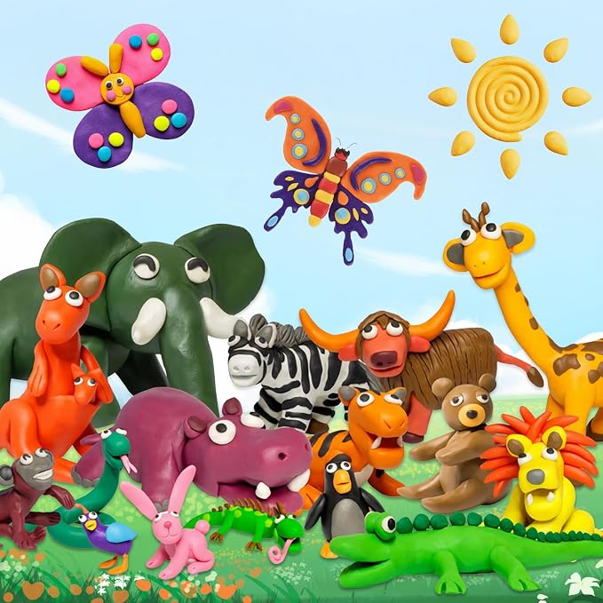 Air Dry Clay 96PCS (2x48Colors), Modeling Clay for Kids with 12 Sheets Dinosaur Stickers & 6PCS Sculpting Tools, Safe & Non-Toxic, DIY Molding Clay Gift for Boys and Girls