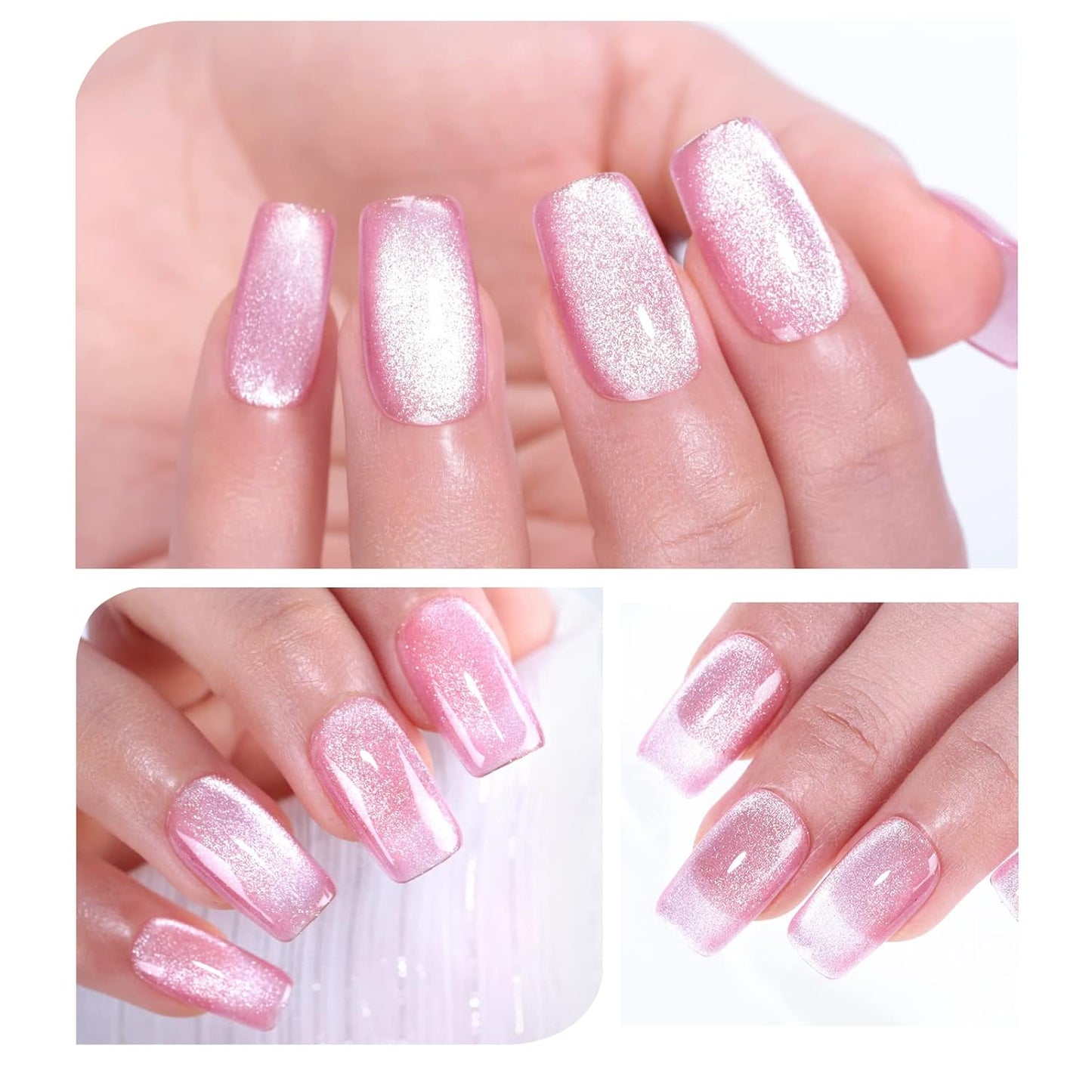 Imtiti Hot Pink Champagne Pink Color Gel Nail Polish, 0.5fl oz Holographic 9D Cat Eyes Glitter Magnetic Gel Polish with Magnetic Stick for Nail Salon