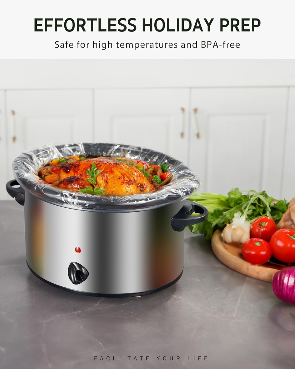 Syntus Slow Cooker Liners, 20 Count Cooking Bags Large Size Disposable Pot Liners Plastic Bags, Fit 3QT to 8QT for Slow Cooker Cooking Trays, 13"x 21", 20 Liners