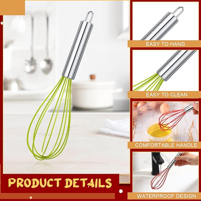 12 Sets 8 Inch Christmas Whisks Gifts DIY Fillable Christmas Tree Ornaments Xmas Colored Silicone Whisks for Cooking Heat Resistant Egg Beaters with Card Rope Bag for Candy Holder