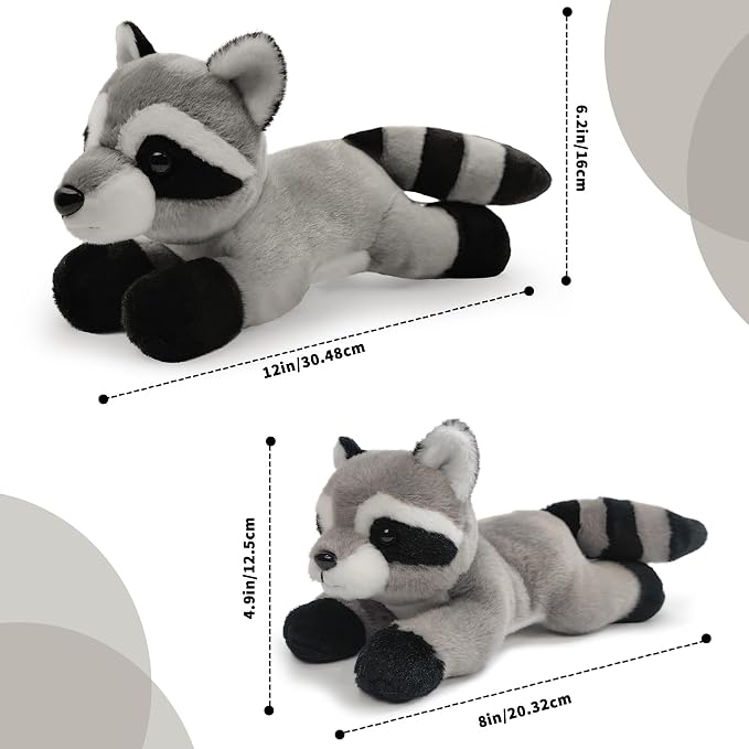 Raccoon Stuffed Animal for Kids,8 inch Realistic Animal Plush Toy Lying Down Posture Animals,Plush for Boys Girls Adult Birthday Hug Teaching(S-Raccoon)