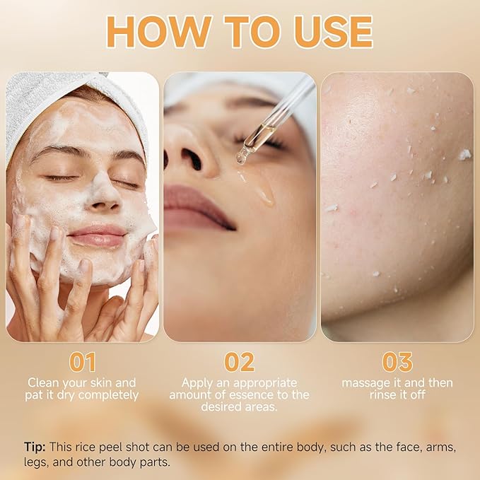 Peel Shot Glow Rice Ampoule, Black and White Rice Exfoliant for Face and Body, Rice Exfoliator for Faces Dead Skin Cells Remover, Face Peel Shot Serum for Softens Cuticle, 80ML (White Rice)
