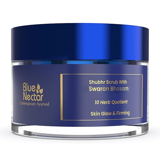 Blue Nectar Gold Face Scrub for Glowing Skin | Cleanser & Exfoliating Scrub with Aloe Vera, Walnut & Kumkumadi for Men & Women | Ayurvedic Tan Removal (12 Herbs, 1.7 Oz)
