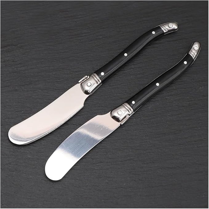 Stainless Steel Cheese Spreader Knives Set Wide Blade Dessert With Black Plastic Handles Multipurpose Butter Flatware Set(4pcs)