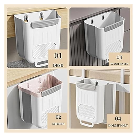 Collapsible Hanging Kitchen Trash Can Kitchen Waste Bin Hanging Countertop Trash Can Wall Mounted Recycling Garbage Basket for Bathroom(S,Gray White)