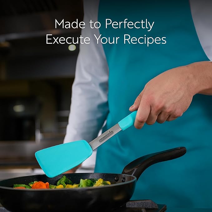 Restaurantware Comfy Grip Silicone Turner 1 Durable Cooking Turner - Stainless Steel Body Rubber Handle With Hole Black Silicone Flipper Spatula Tolerates Up To 446F Dishwashable