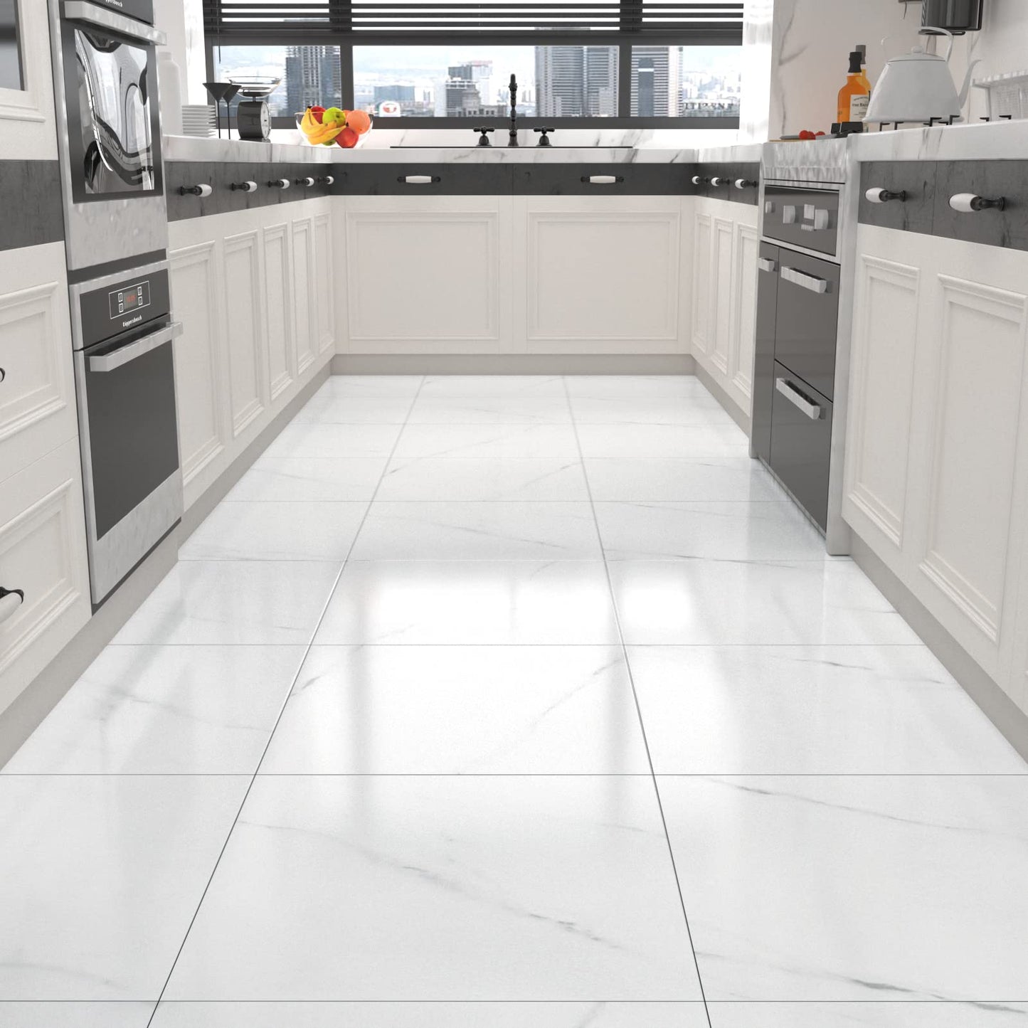 WESTICK White Marble Bathroom Stick on Floor Tiles Peel and Stick Waterproof Vinyl Flooring Adhesive Flooring Tiles for Kitchen Bedroom Camper 12 x 12 in 5 PCS