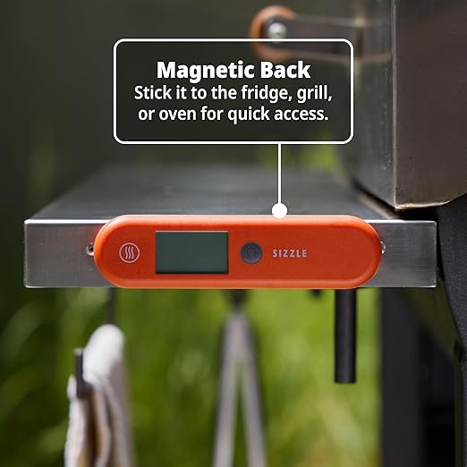 ThermoWorks Sizzle Digital Meat Thermometer – Instant Read in 2 Seconds, Waterproof, Folding Probe with Magnetic Back, Auto-Rotating Backlit Display, for Cooking Food, Grill & BBQ - Dove Grey