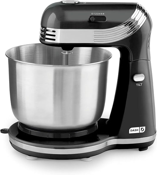 Dash Stand Mixer (Electric Mixer for Everyday Use): 6 Speed Stand Mixer with 3 qt Stainless Steel Mixing Bowl, Dough Hooks & Mixer Beaters for Dressings, Frosting, Meringues & More - Black