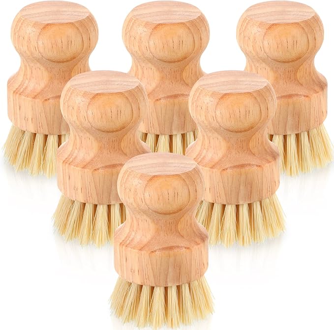 Nuenen 6 Packs Bamboo Dish Scrub Brushes Wooden Scrubbers Set Kitchen Dishwashing Scrubber with Natural Sisal Bristles for Iron Pot Pan Sink(Sisal)