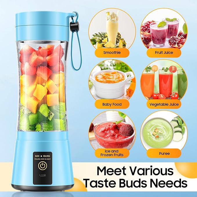 Portable Blender for Smoothies & Shakes - Cordless Personal Size Mini Blender with BAP Free Juice Cup, USB Rechargeable Suit for Sports/Picnic