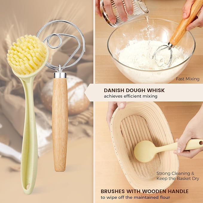 Banneton Bread Proofing Baskets and Sourdough Bread Baking Supplies - Sourdough Starter Kit 10" Oval Set of 2, 6 Accessories