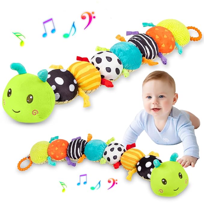 Baby Stuffed Animal Toys for 0-6 6-12 Months, Baby Musical Caterpillar Tummy Time Toys for Babies 3 6 9 12 18 Months, Newborn Infant Sensory Toys Gifts for 1 2 Year Old Boys Girls