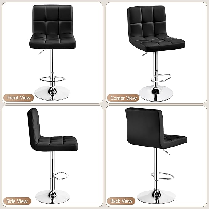 Yaheetech Single Bar Stool, Adjustable PU Leather Swivel Barstools, Modern Counter Stools with Back and Footrest, Counter Height Barstools for Bar, Kitchen, Dining Room, Black