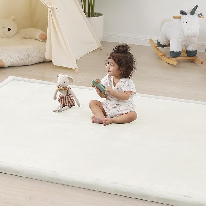 1.5" Thick Baby Play Mat for Floor Tummy Time, Large Pro Soft Foam Activity Playmats Playroom, Easy Care with Non-Slip Safe for Infant Toddler Kids Crawling79"x 118" (Cream)