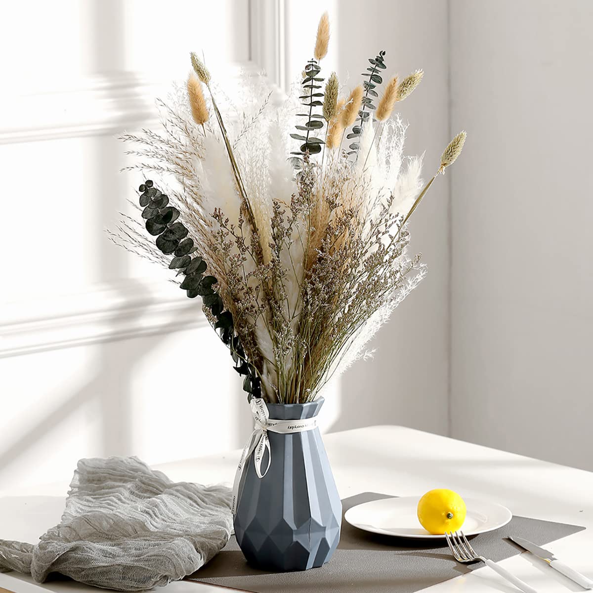 Musunny Natural Dried Flower Bouquet,17" Dried Flowers for Vase,Dried Floral Arrangements for Home Décor Indoor with Pampas(Green)