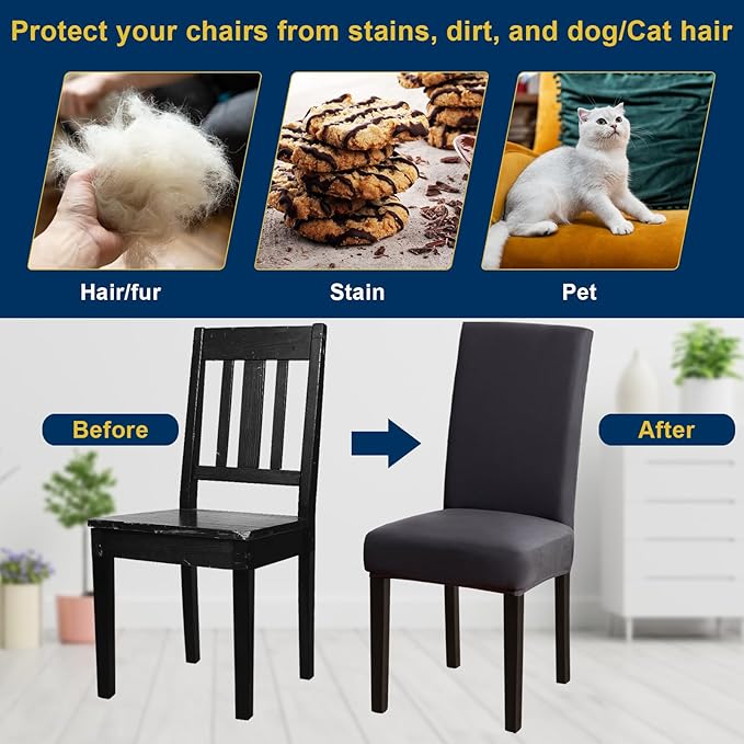 Chair Covers, Stretch Kitchen Dining Room Chair Covers Set of 6, Removable Washable Dining Chair Slipcovers for Home, Hotel, Banque