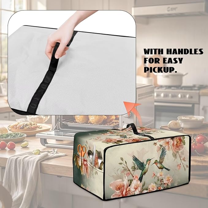 Air Fryer Toaster Oven Dust Cover Washable Fabric Countertop Microwave Smart Oven Cover for Kitchen Countertop Decor, S, 14.5 x 18.5 x 9 Inches, Hummingbird Floral Pattern