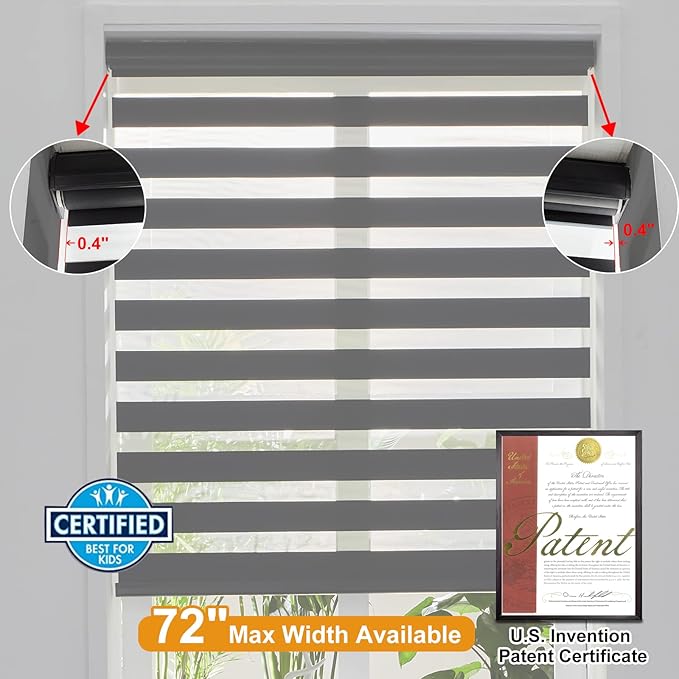 Persilux Cordless Zebra Blinds for Windows (36" W X 72" H, Black) Free-Stop Windows Shades Dual Layer Light Control for Day and Night, Light Filtering Sheer Shades for Home, Easy to Install