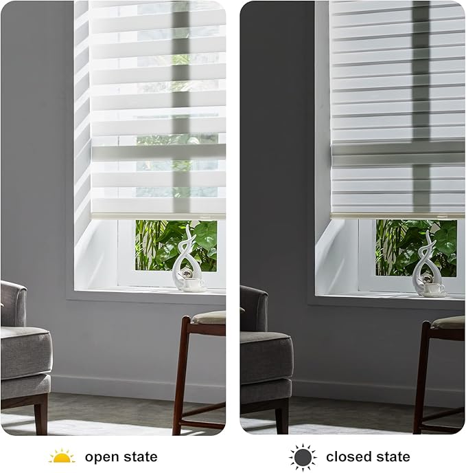 Persilux Cordless Zebra Blinds for Windows Free-Stop Window Shades (27" W X 72" H, Cream) Dual Layer Light Control for Day and Night, Light Filtering Sheer Shades for Home, Easy to Install