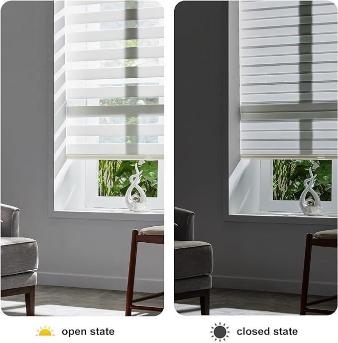 Persilux Cordless Zebra Blinds for Indoor Windows, Free-Stop Zebra Blinds Cordless, Light Filtering Sheer Shades Dual Layer for Day and Night, Zebra Roller Shades for Home (36.25" W X 64" H, White)