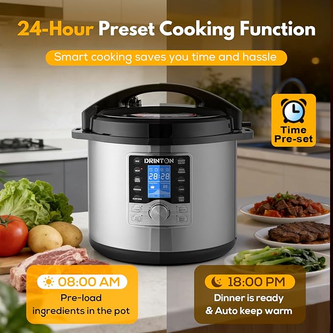 12 L/12.8 QT Commercial Pressure Cooker, 10-in-1 Pressure Cooker with Non-Stick Pot, 1400W Electric Pressure Pot with LCD Display, Slow Cook, Keep Warm, 24H Timer for 18-28 People Use