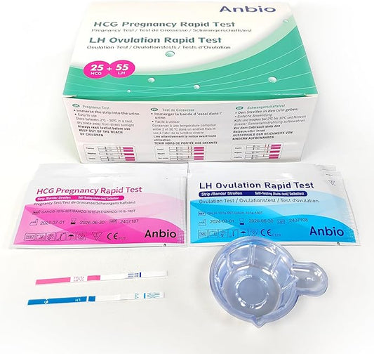 55 Ovulation Test Strips and 25 Pregnancy Test Strips 10mIU/mL Combo Kit for Women-with 70 Urine Cups (55 LH + 25 HCG)