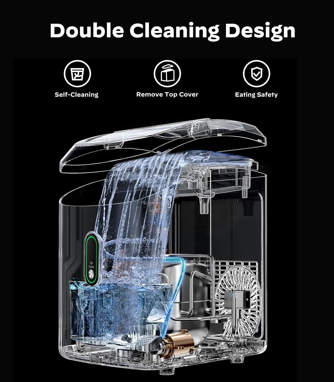 Silonn Nugget Ice Maker Countertop, Portable Pellet Ice Machine with Self-Cleaning Function, Sonic Ice Maker Produces 33lbs of Chewable Ice in 24 Hours, Ideal for Home Kitchen and Office, Green