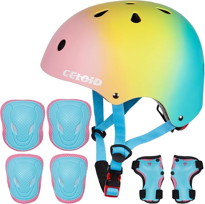 Kids Bike Skateboard Helmet Pad Set,Toddler Cyling Protective Gear Knee & Elbow Pads Wrist Guards for 5-8-10-12-14-16 Years Girls Boys Bicycle Scooter Roller Skate Inline Skating Rollerblading
