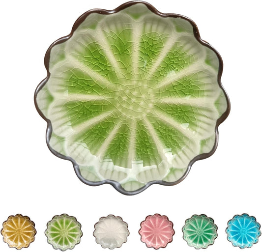 Ceramic Spoon Rest for Stove Top, Flower Cute Spoon Rest for Kitchen Counter, Cooking Spoon Holder for Kitchen Counter, Utensil Rest Spatula Rest Ladle Holder Tong Rest, 1 PC (Ice Cracks, Grass Green)