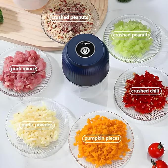 Electric Garlic Chopper, Mini Portable Veggie Cutter, Rechargeable Wireless Electric Food Chopper with 4 Stainless Steel Blades, One-Press Fast Prep for Garlic, Onion, Chili, Ginger, Meat (2Pcs B)