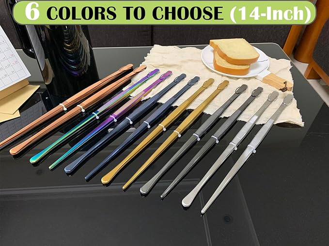 JETKONG 2 Pcs 14-Inch Cooking Tweezer Tongs Extra- Long Stainless Steel Kitchen Tweezers Plating Tongs (Navy Blue)