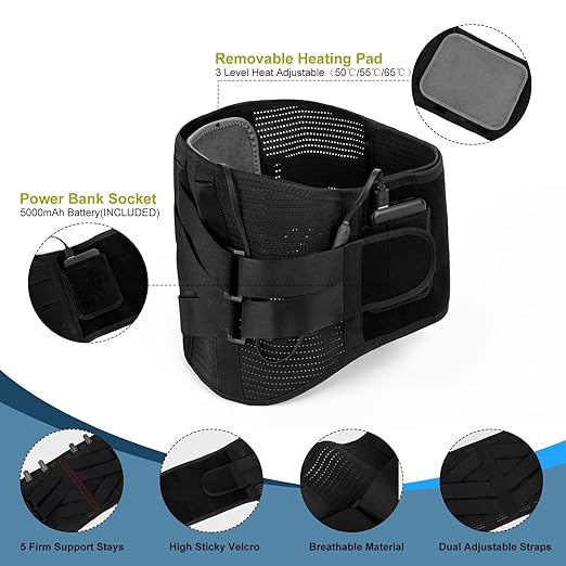HONGJING Back Support Belt with Heat for Lower Back Pain Relief, Rechargeable Back Bace with 3 Temperature for Herniated Disc, Sciatica, Works for Men or Women (XL)