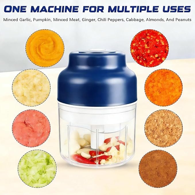 Electric Garlic Chopper Mini, Upgraded Rechargeable Veggie Chopper With Storage and Cover, One-Touch Food Processor with 4 Stainless Steel Blades for Onion Meat Chili Ginger (Purple, 320ml)