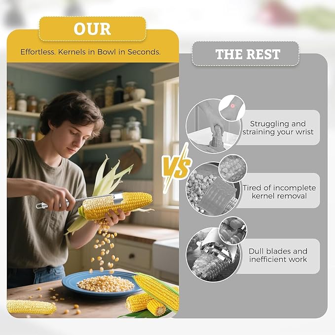 Stainless Steel Corn Peeler - Premium Corn Kernel Remover Tool for Corn on The Cob, Cob Corn Stripper, Heavy Duty Stainless Steel Handle, Kitchen Gadget for Home & Professional Use