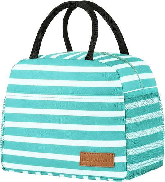douyadady Lunch Bag Women/Men Lunch Box Women/Men (Baby blue+White Stripes)