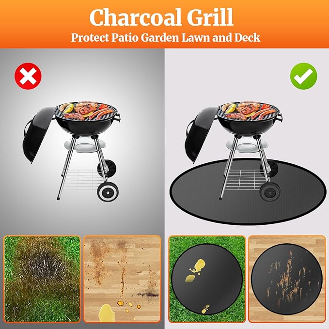 36" Round Fire Pit Mat for Solo Stove Bonfire/Under Grill Mat, 4 Layers Fireproof Waterproof Oil-Proof, BBQ Mat, Portable, Deck Patio Grass Smoker