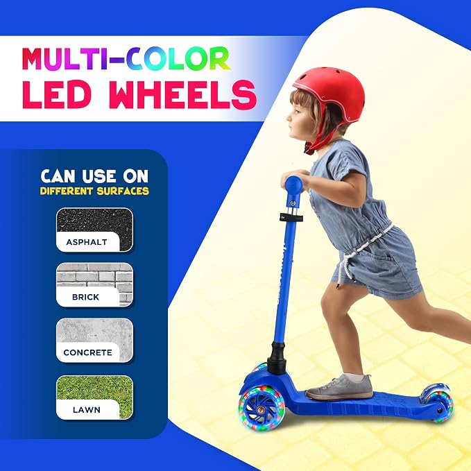 HighMaster Kids Scooter – 3 Wheel Kick Scooter for Children and Toddlers – Adjustable Handlebar with LED Wheel Lights – Indoor and Outdoor Fun