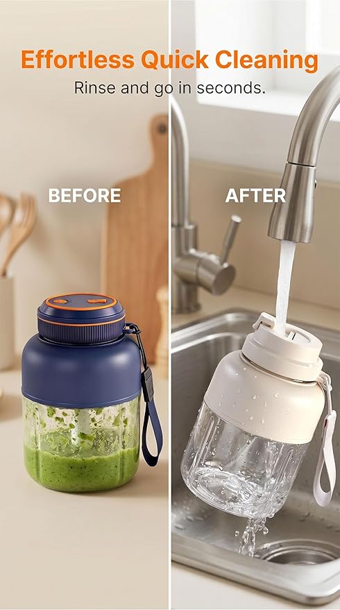 Portable Wireless Juicer Cup - 44 oz Cordless Blender with 38-Blade 18000 RPM High-Speed Motor, USB-C Rechargeable Personal Smoothie Maker for Gym, Travel, and Outdoors (Double Cup-Blue,44oz)