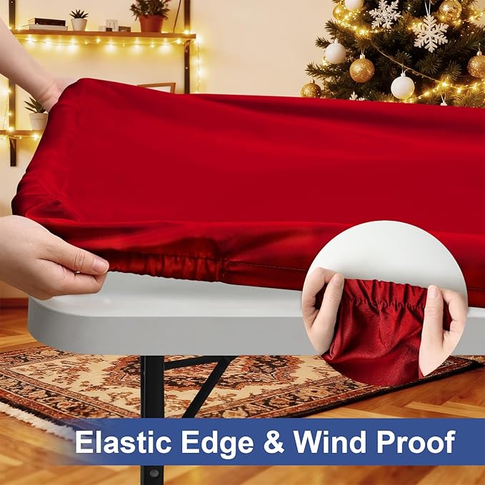 homing Rectangle Table Cloth Cover, Waterproof Polyester Elastic Fitted Tablecloth, Fits for 5 Foot Folding Tables, Washable Table Protector for Christmas, Holiday, Party (Red, 36" x 60")