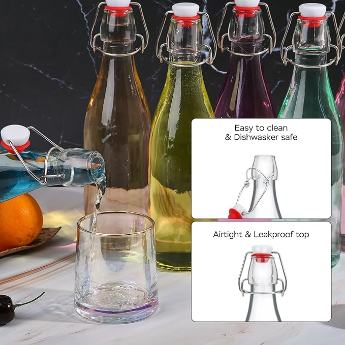ZEBEIYU 10 Pack Swing Top Glass Bottles 8.5 oz,Flip Top Beer Brewing Bottles for Kombucha, Homemade, Kefir, Water, Beverages, Soda, Oil, Vinegar, Fermentation,Limoncello