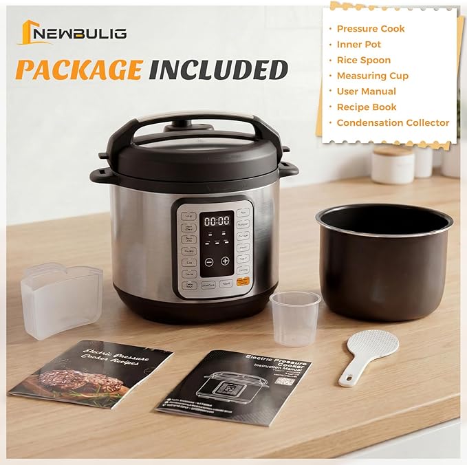 NEWBULIG 16-in-1 Electric Pressure Cooker, 8QT Multi Cooker with 12 Presets, Slow Cook Rice Steamer Sauté Soup Meat Stew Canning Yogurt Maker, Ceramic Inner Pot & Recipe Book Included, Silver